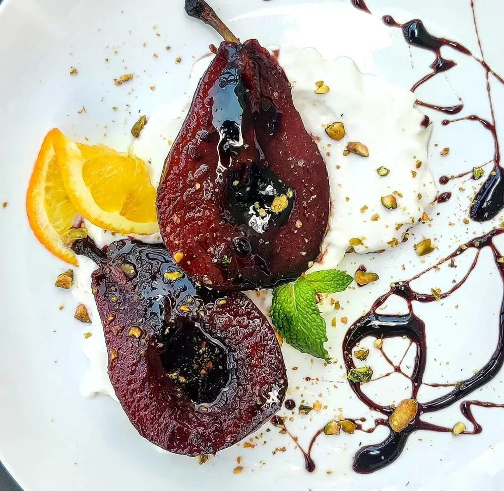 Mulled Wine Poached Pears with Vanilla Mascarpone