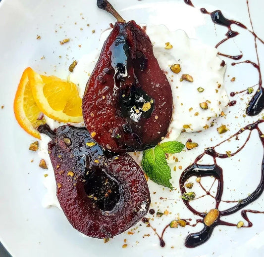 Mulled Wine Poached Pears with Vanilla Mascarpone