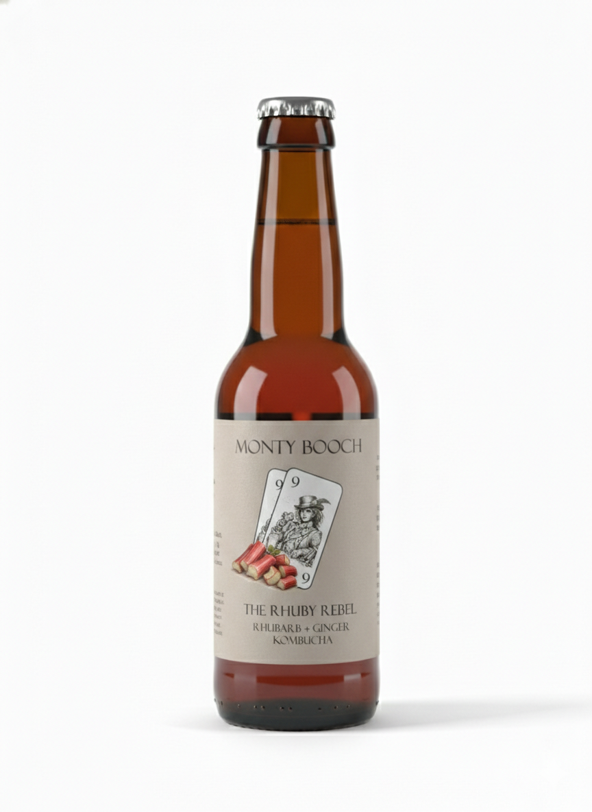 The Rhuby Rebel, Rhubarb & Ginger Unfiltered, Raw Kombucha 330ml (12 Pack)