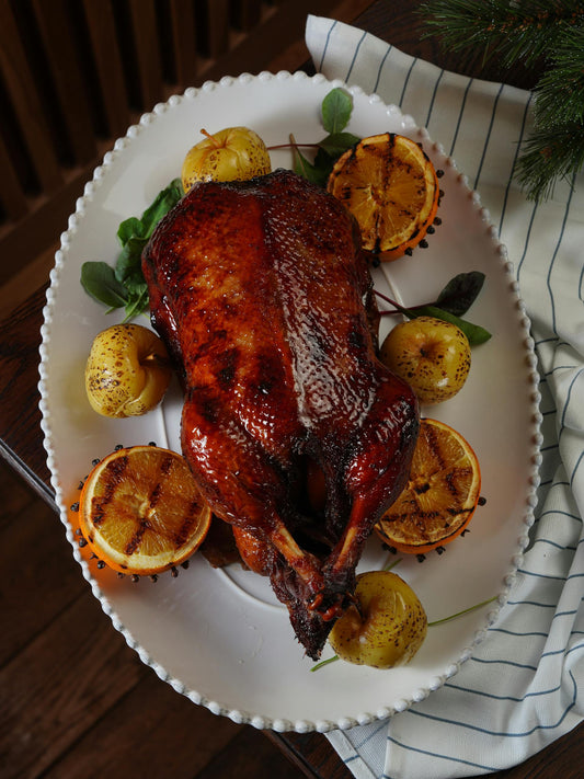 Roast Goose with Apple–Lemon–Ginger Kombucha Reduction