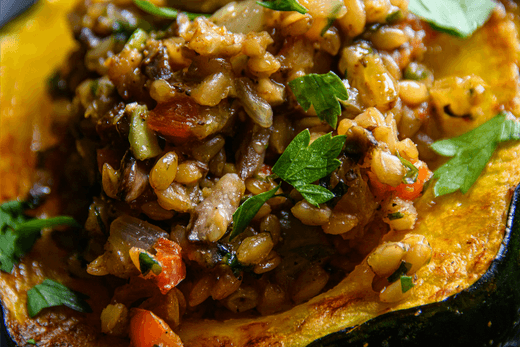 Stuffed Squash with Wild Rice, Cranberries, and Chestnuts - Monty Booch