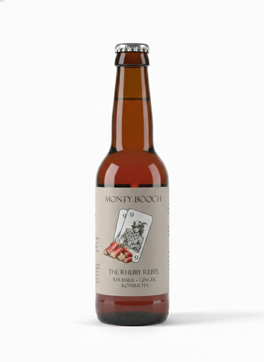 The Rhuby Rebel, Rhubarb & Ginger Unfiltered, Raw Kombucha 330ml (12 Pack)